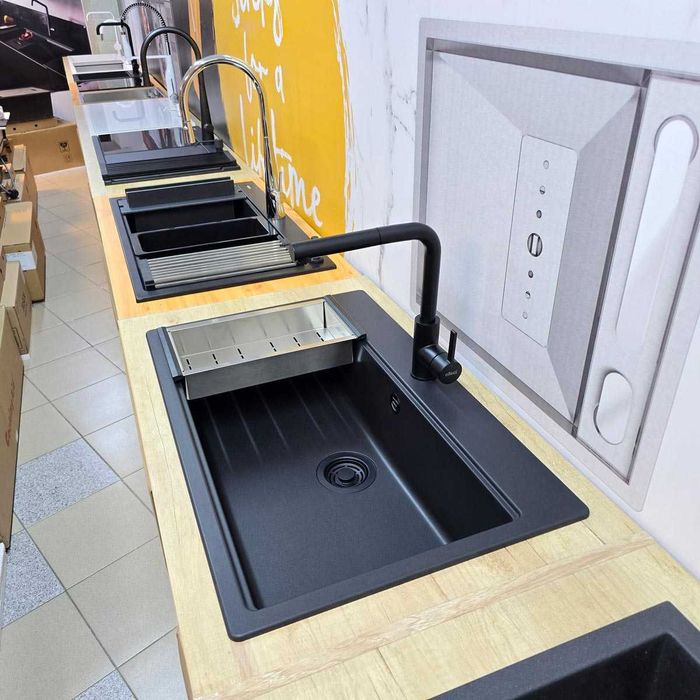 Chiuveta bucatarie granit Time 130 neagra cu baterie Shell Plus Black