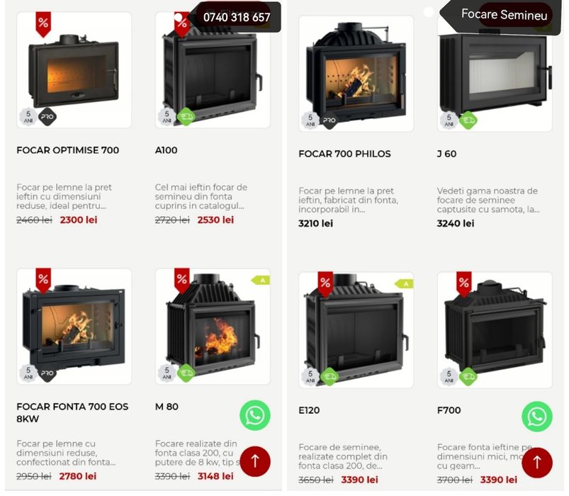 OFERTA Focar semineu fonta 10-13 Kw + Clapeta, Deflector Garantie 5ani