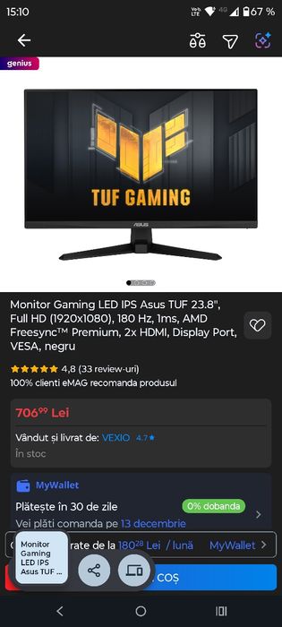 Monitor Gaming LED IPS Asus TUF 23.8", Full hd