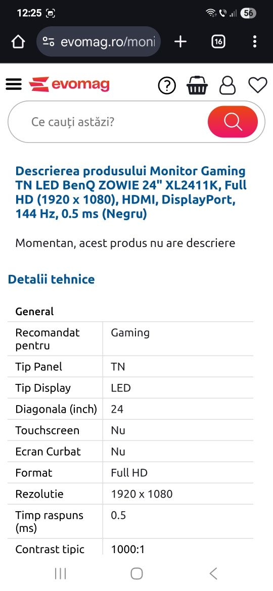 Monitor Gaming TN LED BenQ ZOWIE 24" XL2411K, Full HD  in Garanție