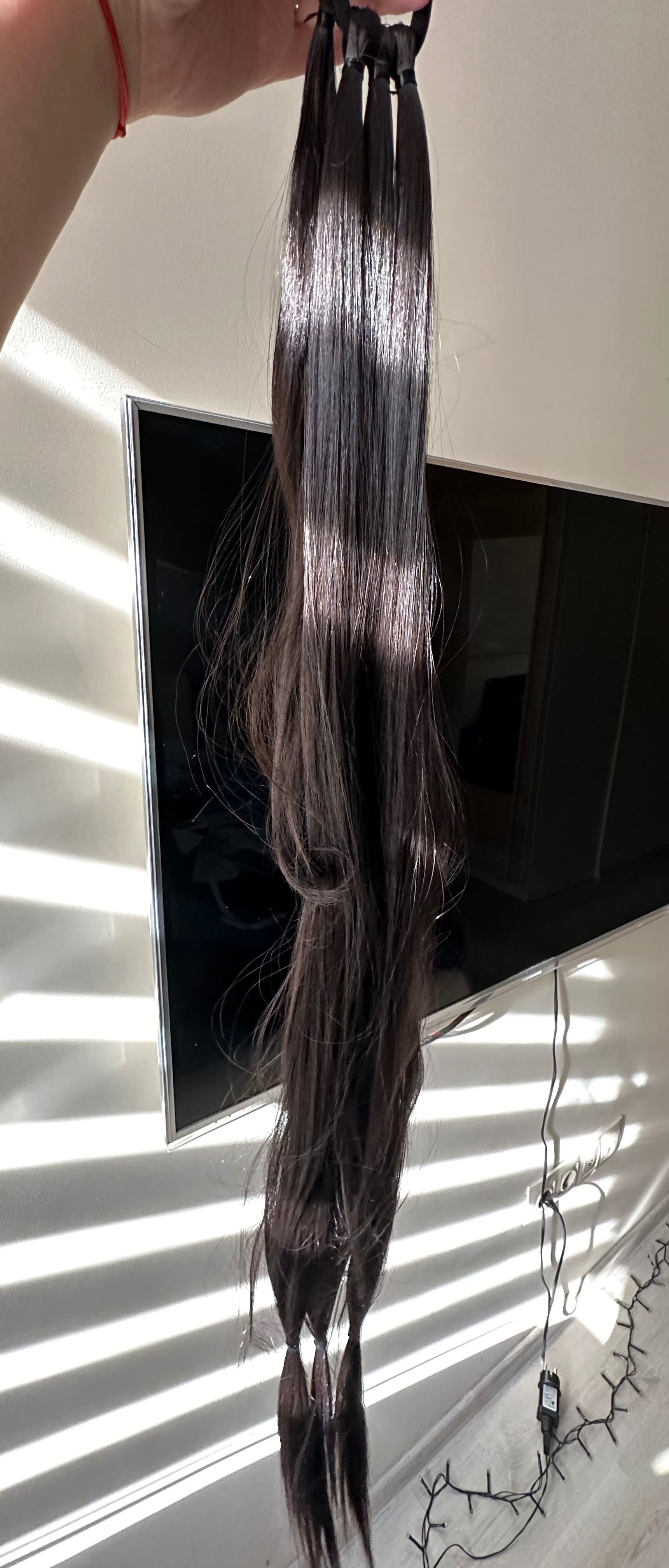 Изкуствена дълга коса - опашка на ластик във тъмно кестеняв цвят