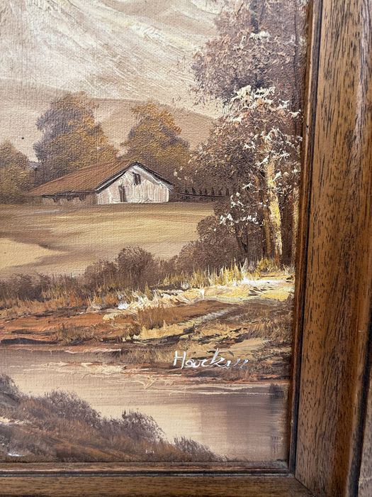 Маслена картина „Планински пейзаж“ с дървена рамка, Френски внос