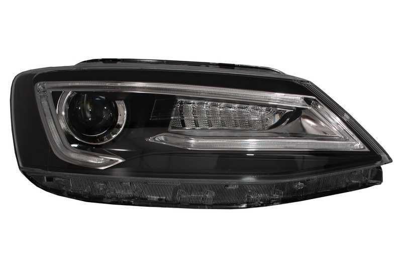 Faruri Jetta Mk6 cu Lupe LED DRL 11-17 Semnal LED Dinamic Secvential