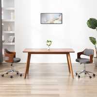 vidaXL Въртящ офис стол, сив, извито дърво и текстил 3054852
