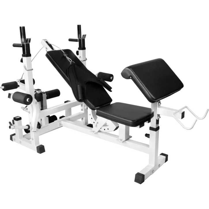 Banca multifunctionala alba + set greutati fonta, 108 kg