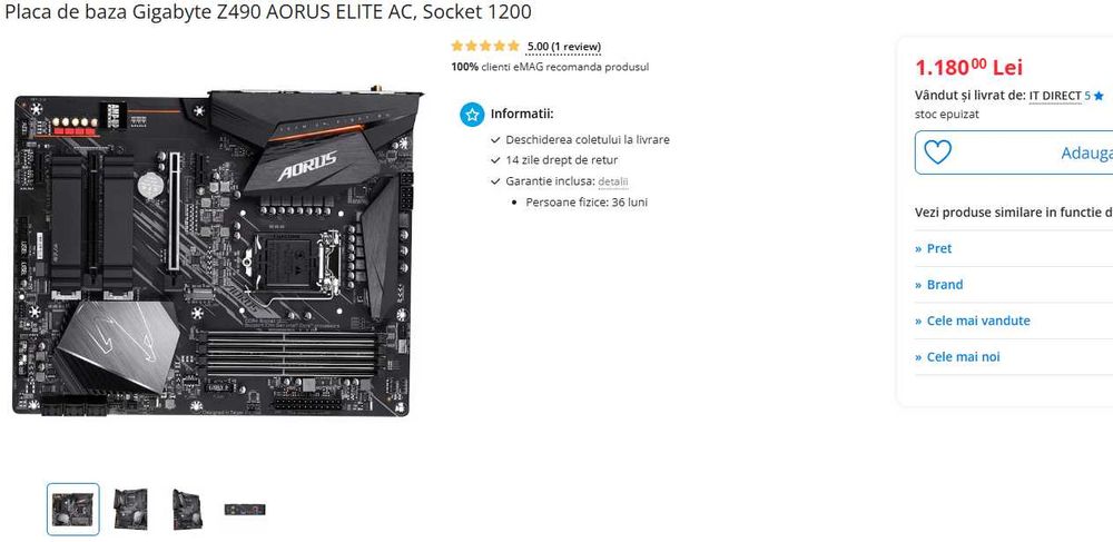 Kit Gaming aorus z490 elite ac+ i7 10700k stare impecabila