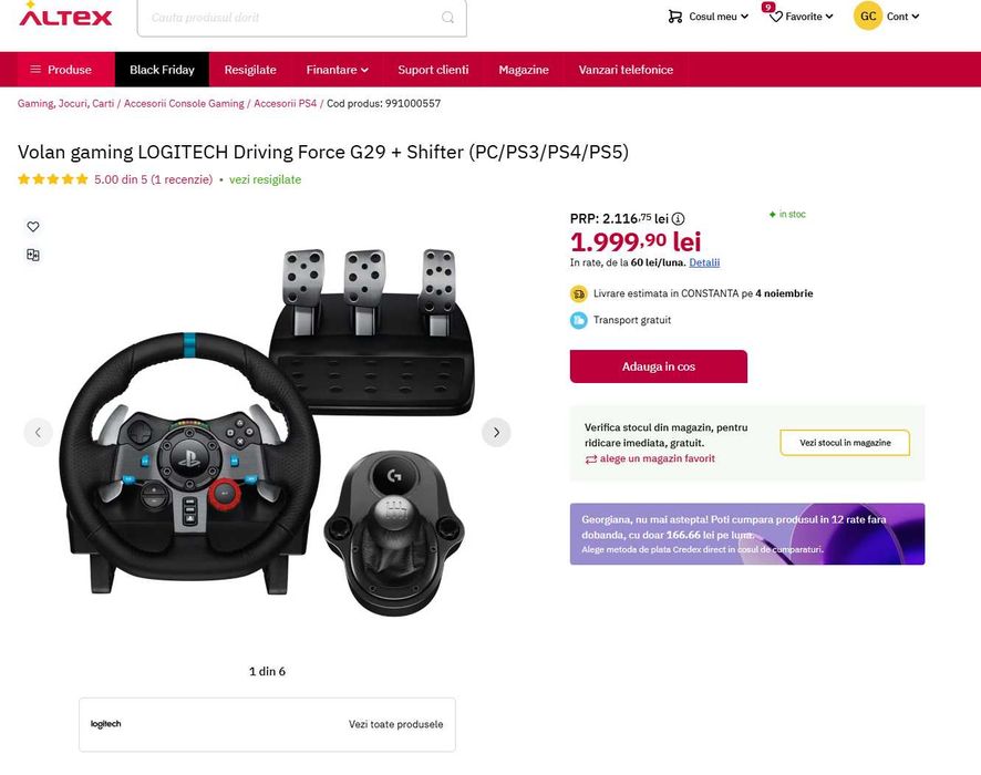 Volan Logitech Driving Force G29 + Schimbator