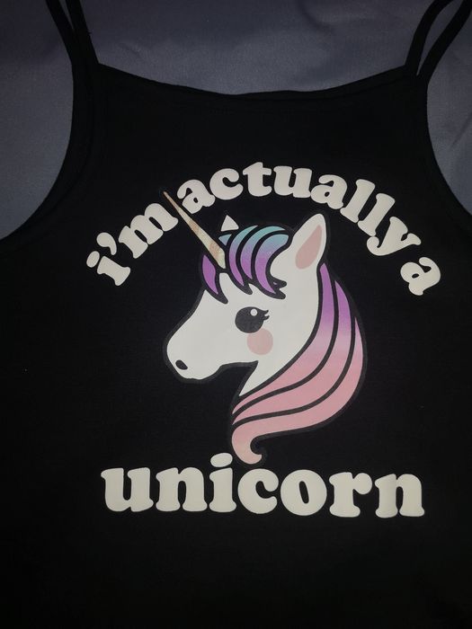 Set : rochie / salopeta+ tricou fete, 8,9,10 ani, 134-140, Unicorn