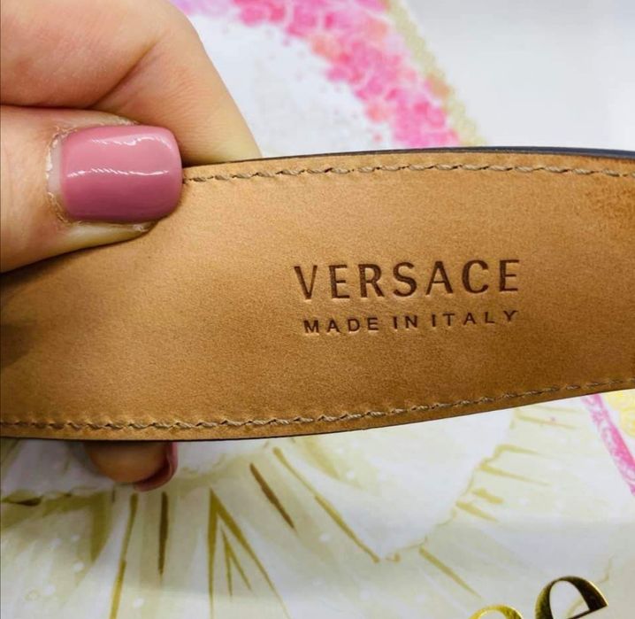 Curea Versace piele naturala mar 80 cm, culoare burgundy