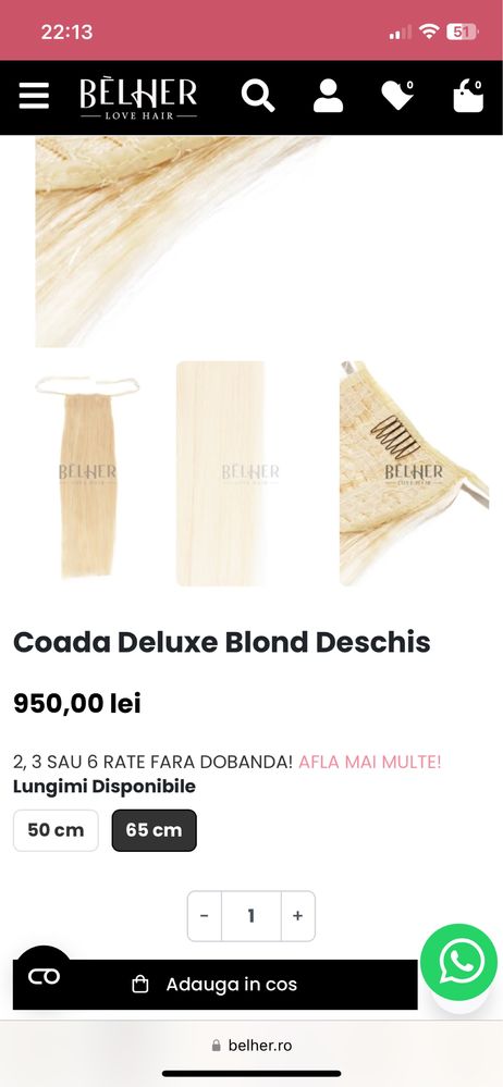 Coada deluxe par natural blond 65 cm
