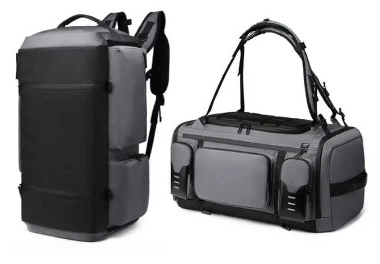 Сумка-рюкзак Ozuko 9326 серая 50л дорожная спортивная большая