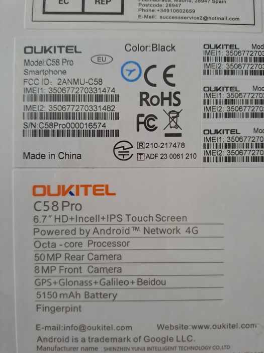 Smartphone OUKITEL C58 Pro, 24GB RAM+256GB, 6,7", 50MP, 5150mAh, 4G