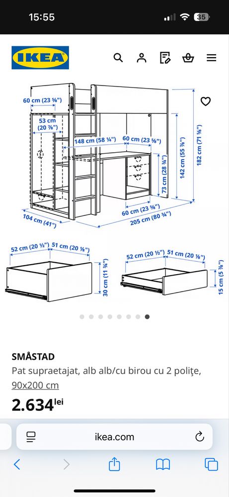 Pat supraetajat+birou IKEA Smastad