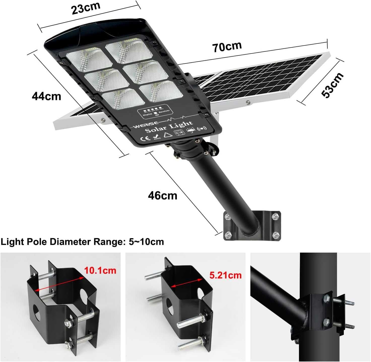 Werise 1000 W Соларна улична LED лампа, 6500K, IP67, дистанционно