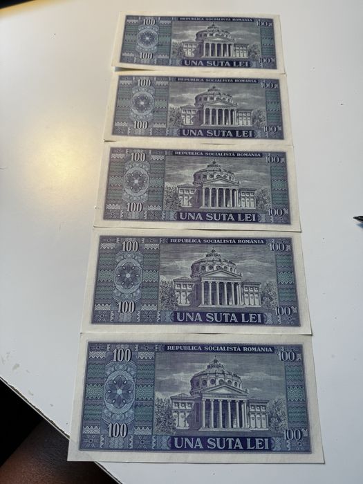 Ofer spre vanzare set 5 banconte in serie  100 lei emise 1966