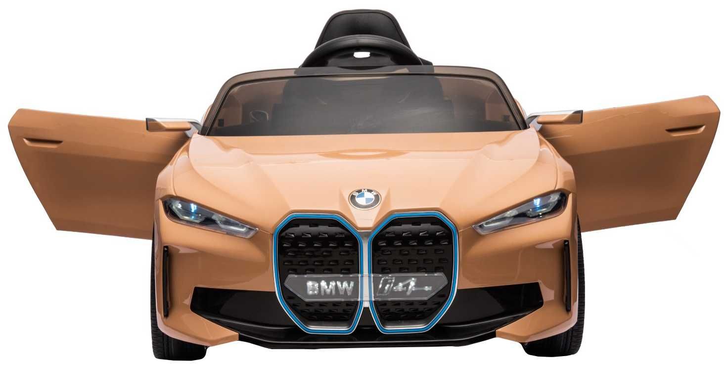 Masinuta electrica copii 1-6 ani BMW I4, Roti Moi, Scaun Piele #Auriu