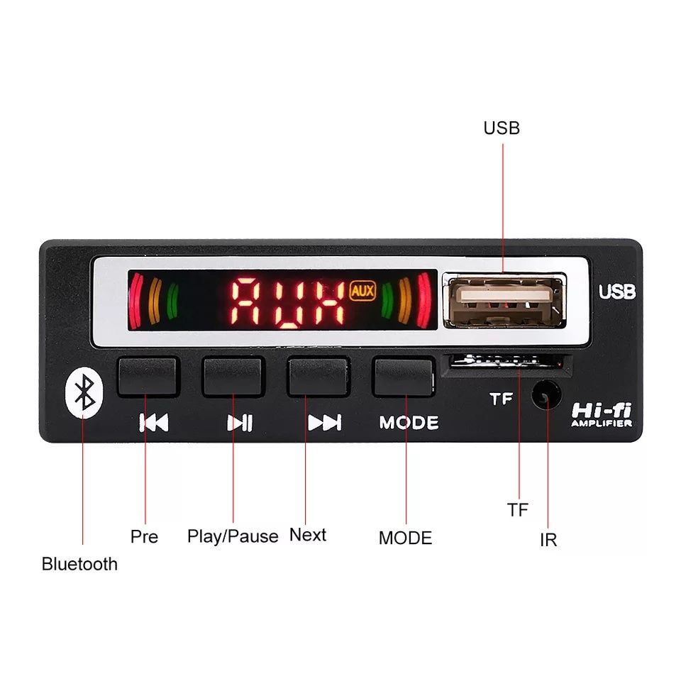 5V/12V Авто AUDIO модул за вграждане Bluetooth 5.0 USB, MP3,SD card