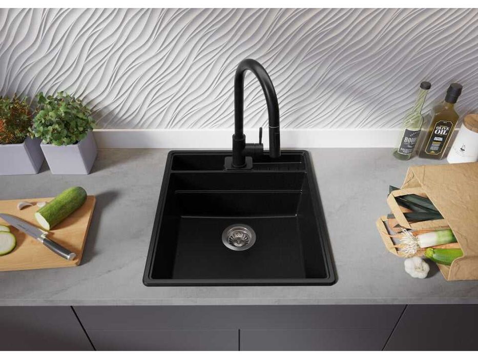 Черна кухненска гранитна мивка Ню Йорк 50 Multispace 480 x 530 мм