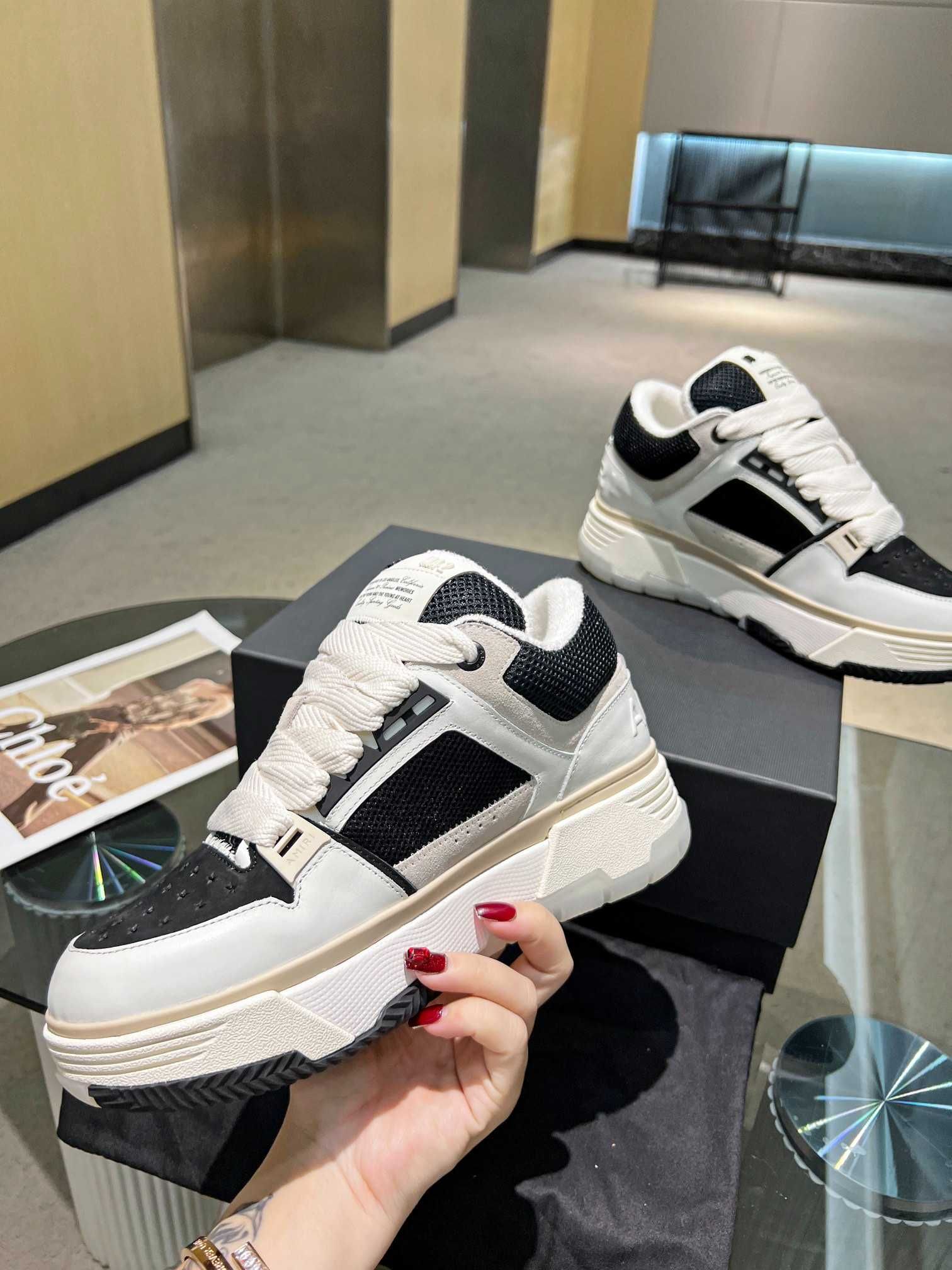 Adidasi Amiri MA-1 Low-Top Sneakers - Black / White Premium din Piele