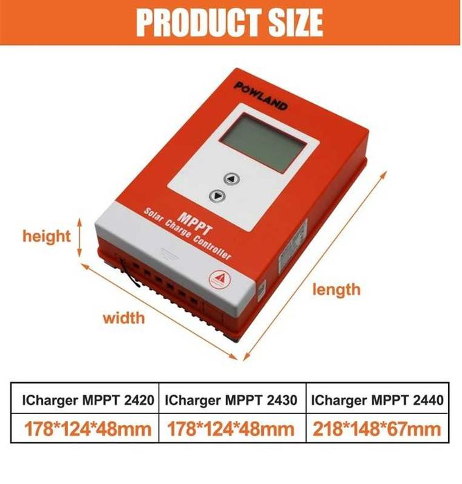 Controler Solar MPPT Powland 30A, 12V/24V Auto, cu Ecran LCD