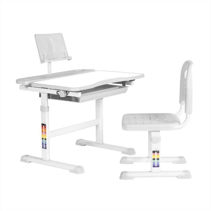 Растущая парта со стулом! 70x54x54 см, МДФ, Бело-Серый цвет!