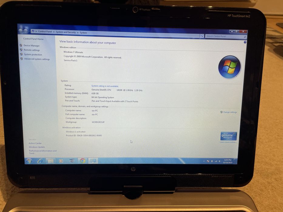 Laptop HP Touchsmart TM2 ecran rotativ touch Intel U4100 4gb ram 160gb