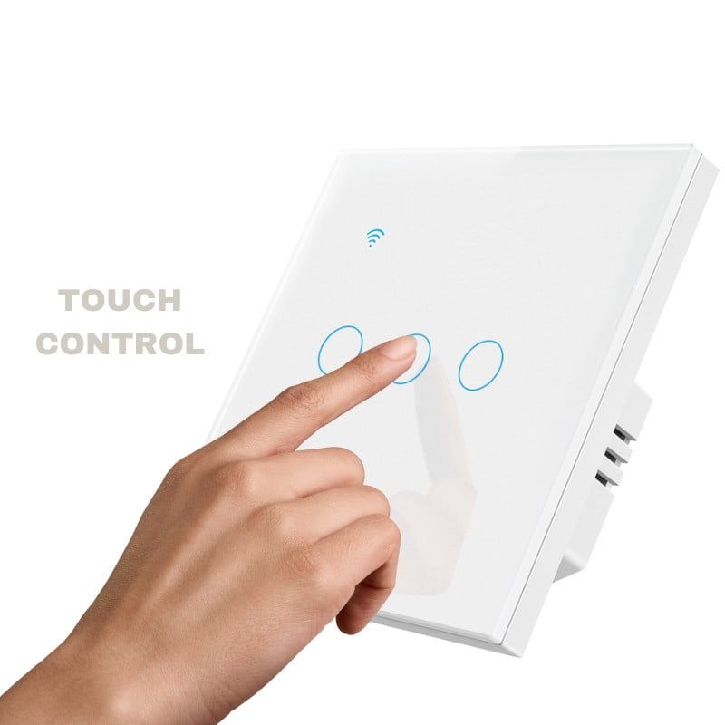 Intrerupator smart touch iUni 3F, Wireless, Sticla, LED