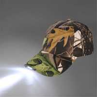 LED Шапка с козирка 5 светлодиода + батерии  слънчева камуфлажна шапка