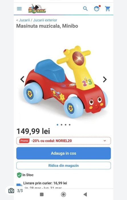 Masinuta muzicala cu sunete si lumini Minibo Noriel