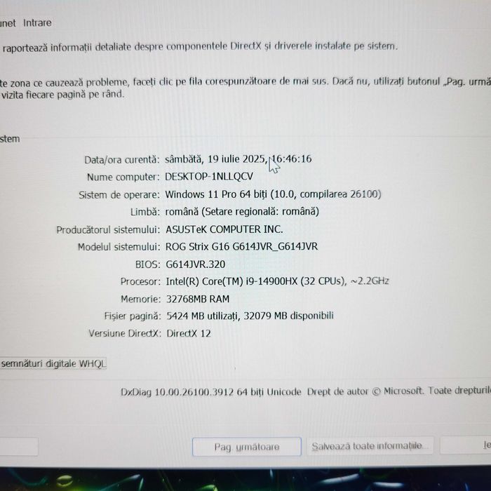 Laptop Gaming ASUS ROG Strix G16 i9-14900HX 32GB 1TB SSD RTX 4060 8GB