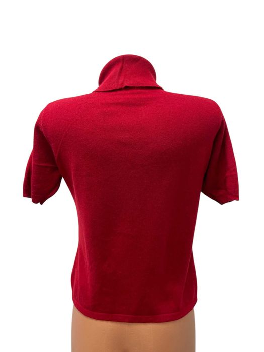 Дамски пуловер размер S КАШМИР и КОПРИНА поло яка червен къс ръкав