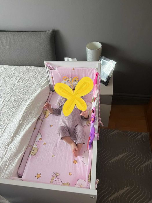 Pătuț co-sleeping + lenjerie roz