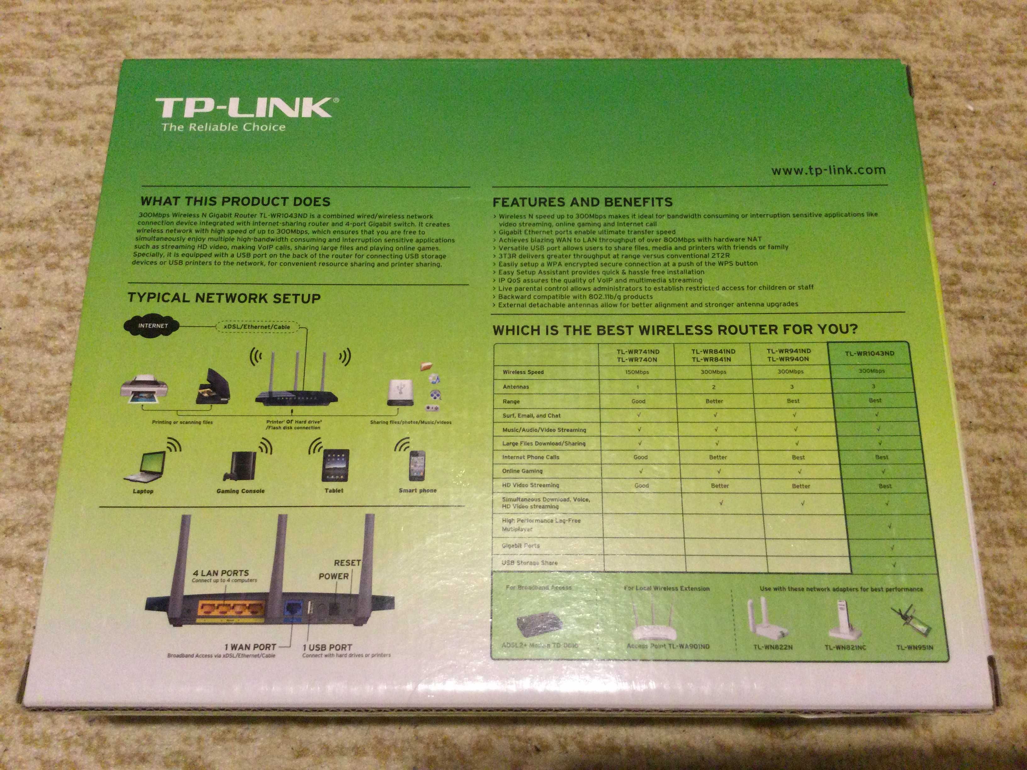 Router wireless Gigabit TP-Link TL-WR1043ND, USB, full box, impecabil.