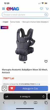 Marsupiu Anatomic BabyBjorn Move 3D Mesh, Antracit