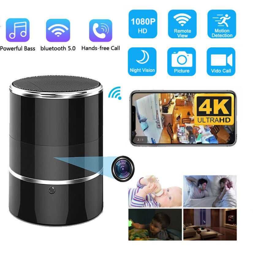 Boxa Bluetooth Portabila cu Camera Ascunsa Spion 4K Ultra HD WIFI LIVE