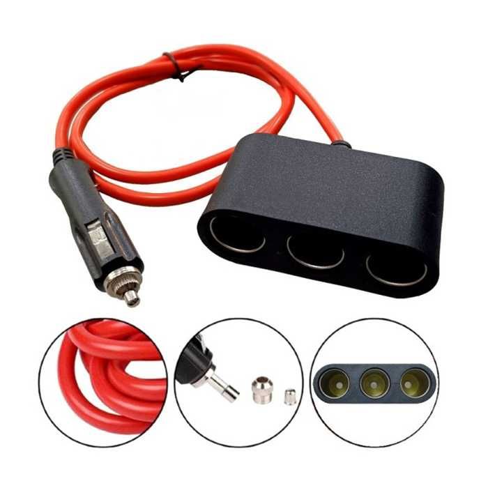Разклонител за запалка 12V/24V – 3 гнезда, 180W, с подсилен кабел 1.5м