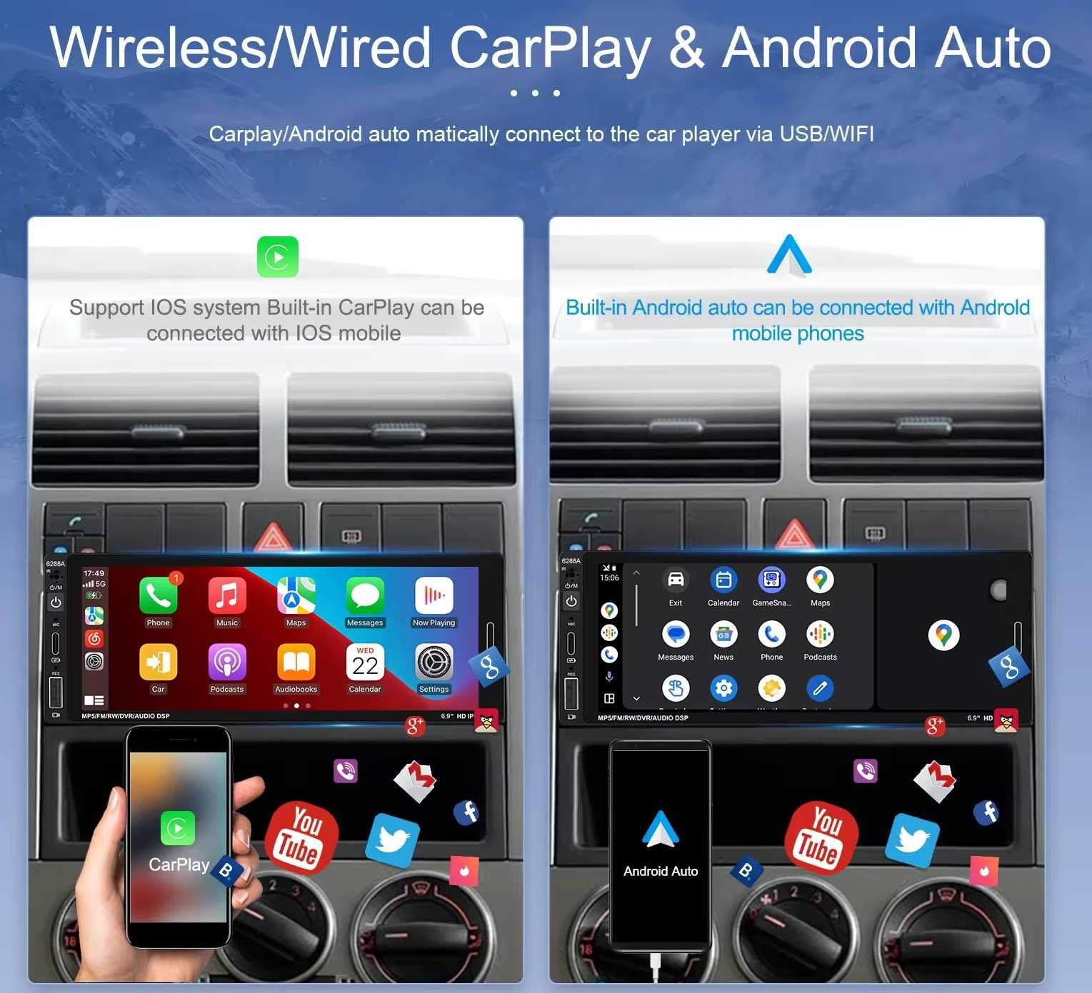 Мултимедия плеър навигация за кола с Android автомобил CARPLAY A-AUTO