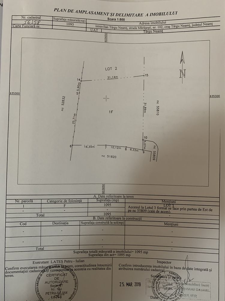 Teren intravilan 1095mp in Targu Neamt Str Marasesti