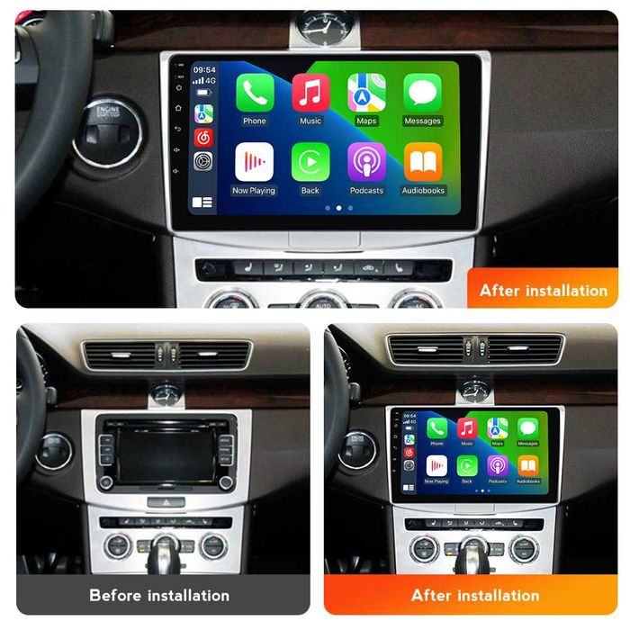 Navigatie Android 14 Vw Passat B6 B7 CC Waze CarPlay YouTube + Camera