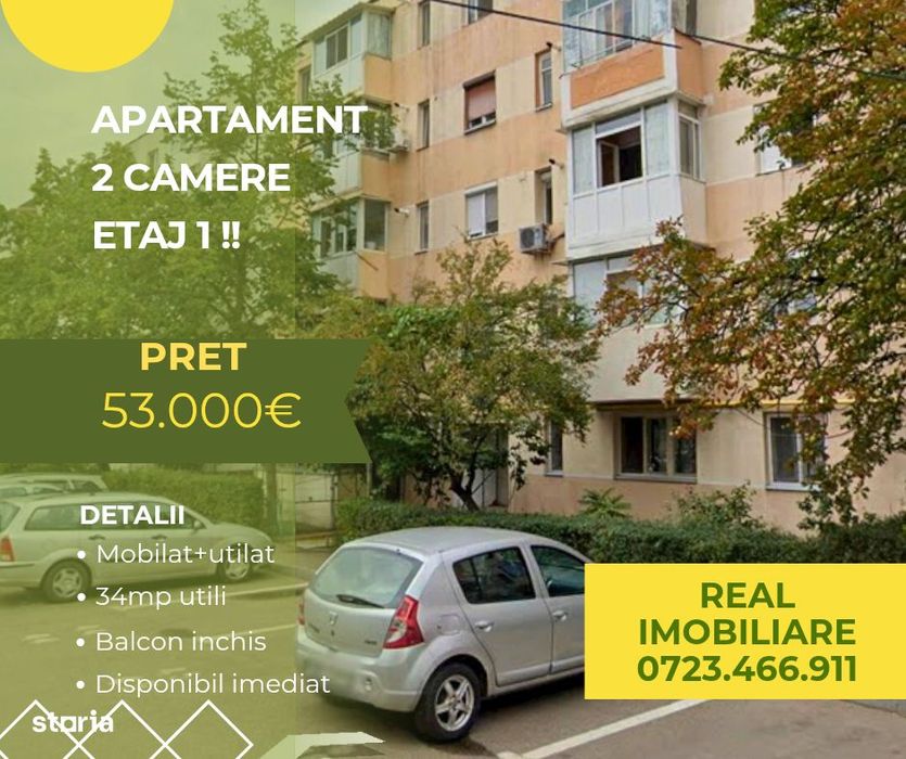 Apartament 2 camere, etaj 1, mobilat !