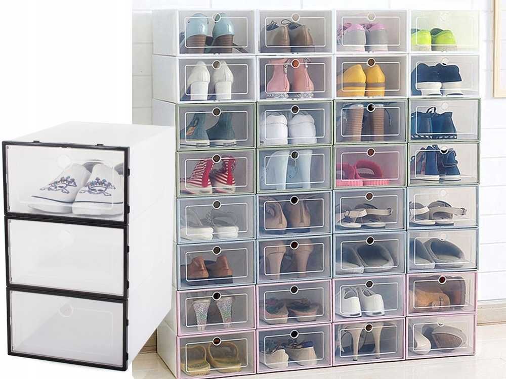 Set 3 cutii organizatoare pantofi cu capac rabatabil transparente