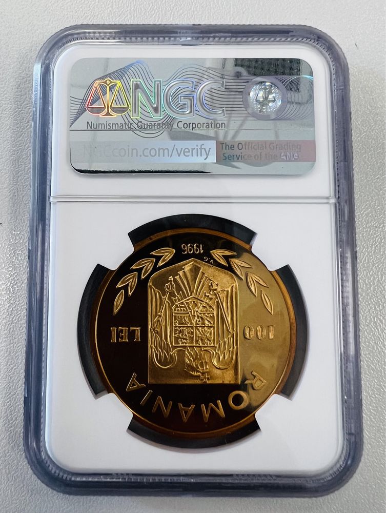 Moneda gradata NGC 100 lei 1996 Centenarul Jocurilor Olimpice Moderne