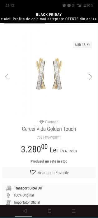 Cercei din aur 18 kt cu diamante naturale – eleganță atemporală