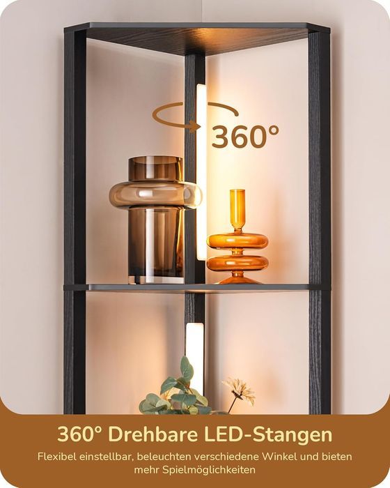 Lampa de Podea EDISHINE cu Raft din Lemn și Iluminare LED Dimabilă