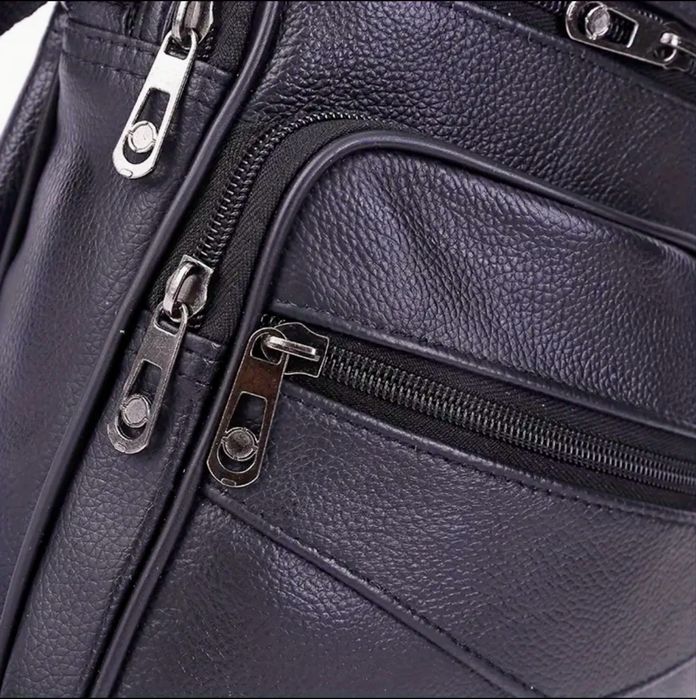 Мъжка кожена чанта/Голяма класическа и универсална•Черна естест. кожа!