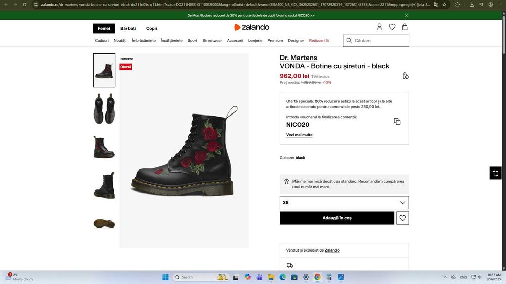 Dr Martens nr. 40 botine cu sireturi