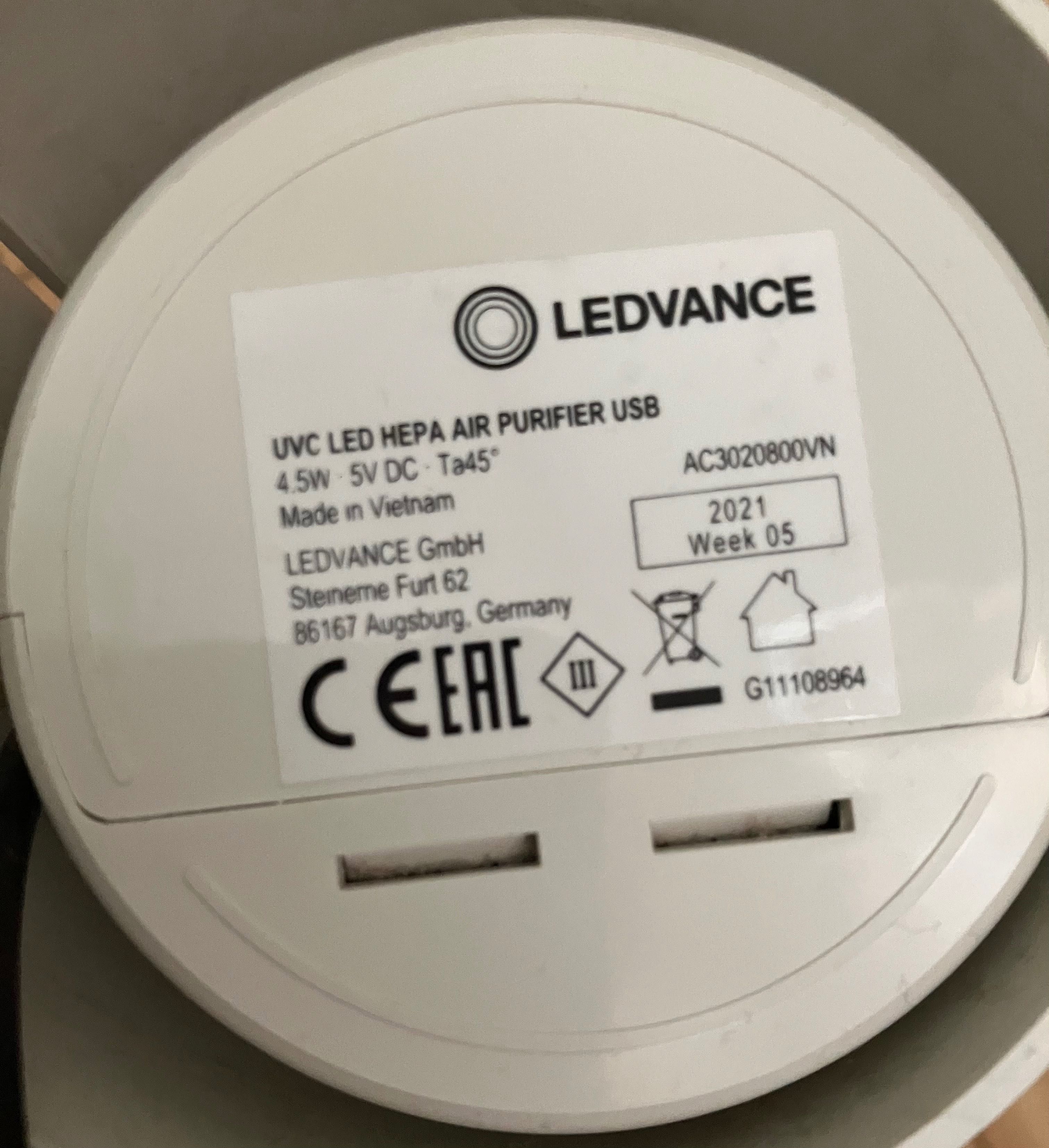 LEDVANCE UV HEPA Пречиствател / филтър за въздух, мобилно с USB захр.