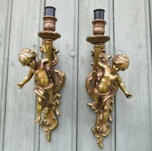 superbe aplice de bronz cu inger , pereche aplice bronz