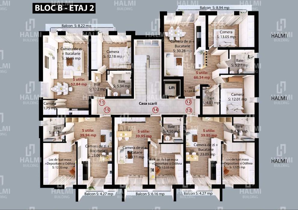 Apartamente semi-finisate  1, 2, 3 camere   Halmi Building