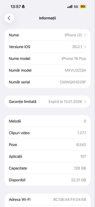 Iphone 16 plus baterie 100%